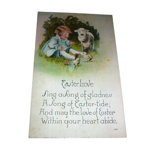 Vintage Easter Postcard Child Feeding Lamb Chicks Poem Series 138 1920 Greeting‎